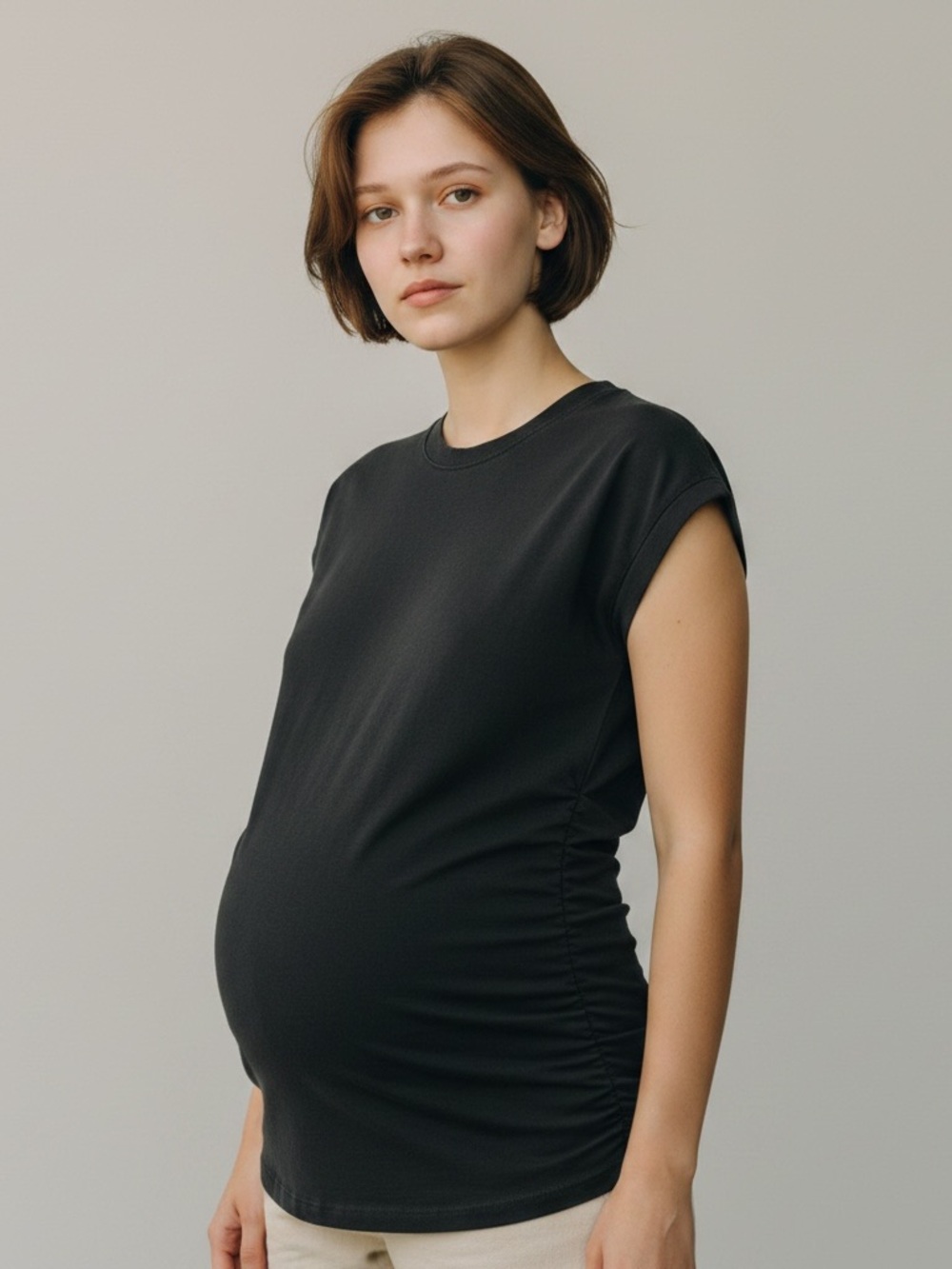 Mom’s the Word M Black Maternity Side-Ruched Tee